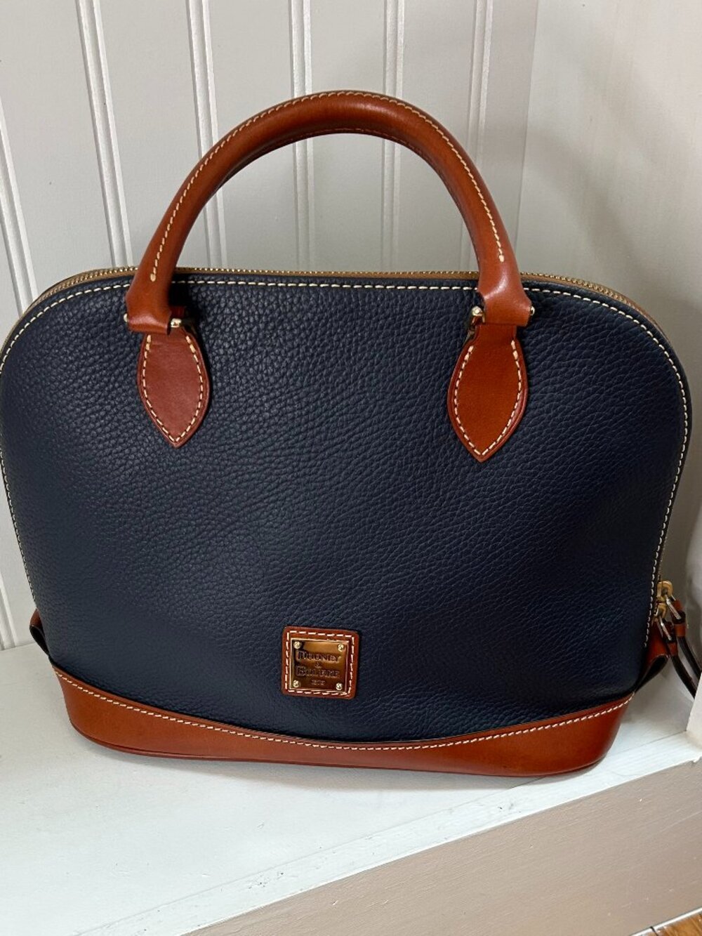 Dooney & Bourke Navy Blue Pebble Grain Leather Zip Zip Dome Satchel Purse